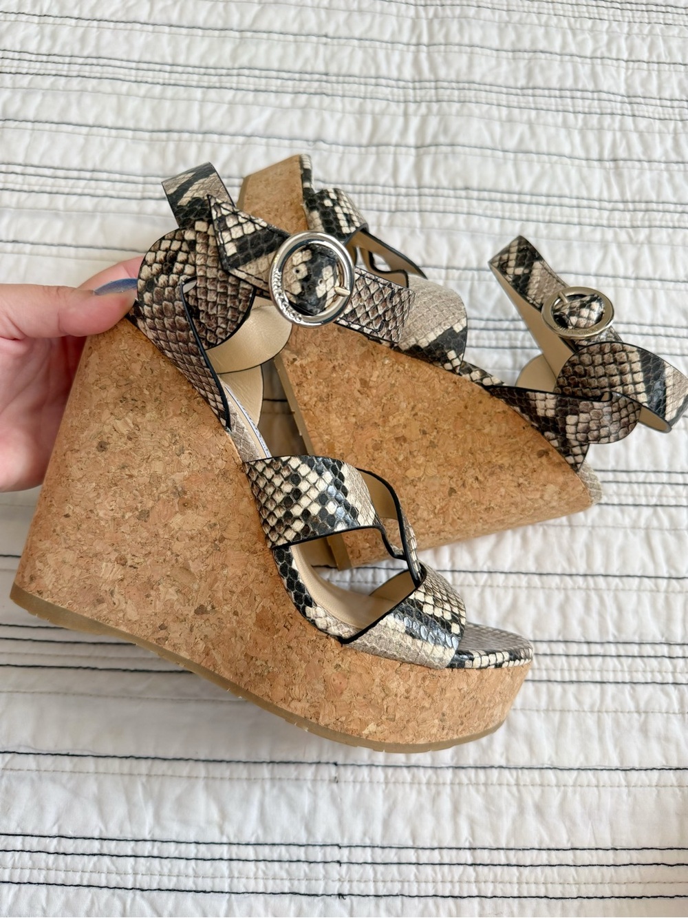 NWT Jimmy Choo Snake Embossed Strappy Sandals Wedge Platform size 39 - Picture 3 of 10